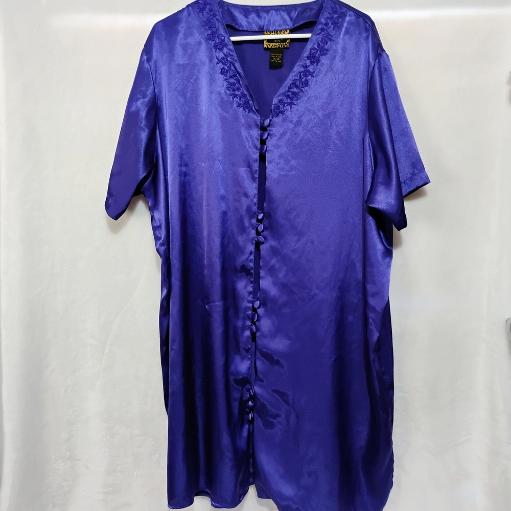Solange Satin Purple Floral Embroidered Button Front Nightgown Sleepwear 18/20